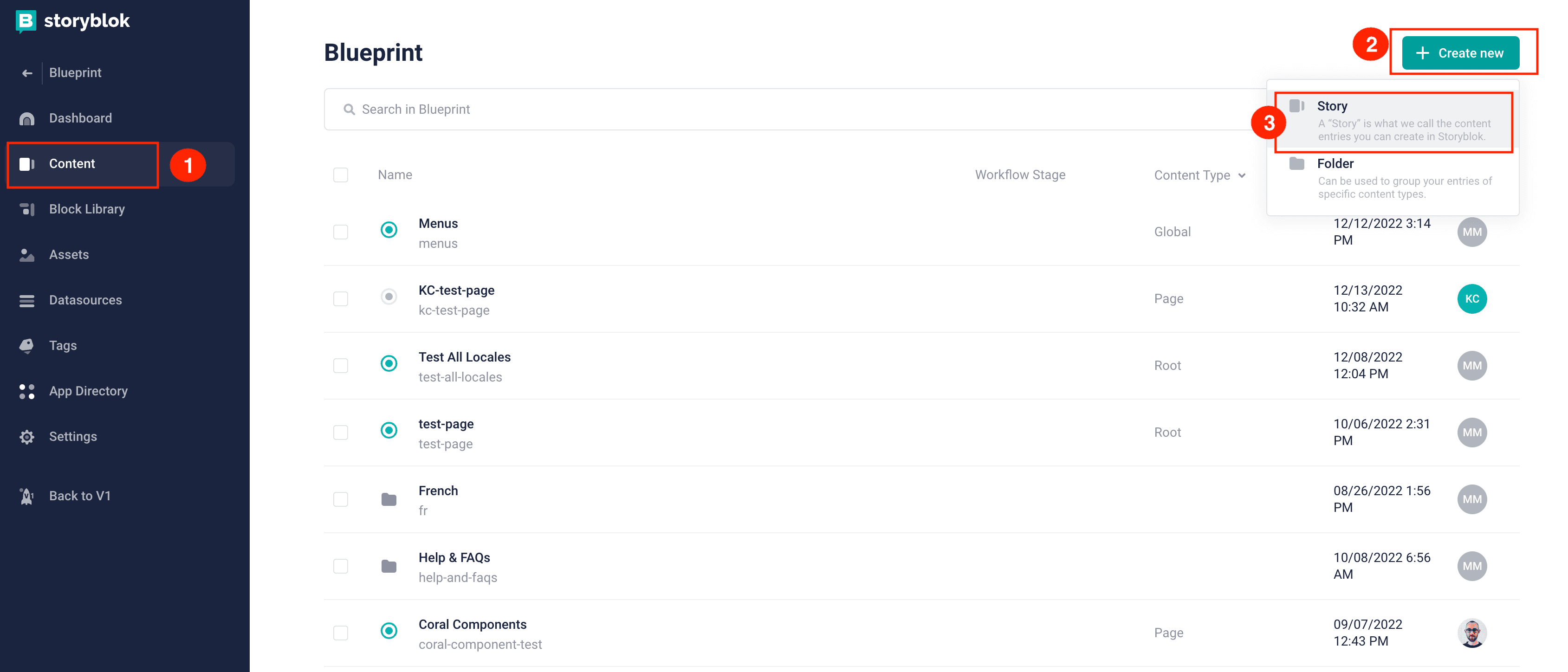 screenshot of creating a story
