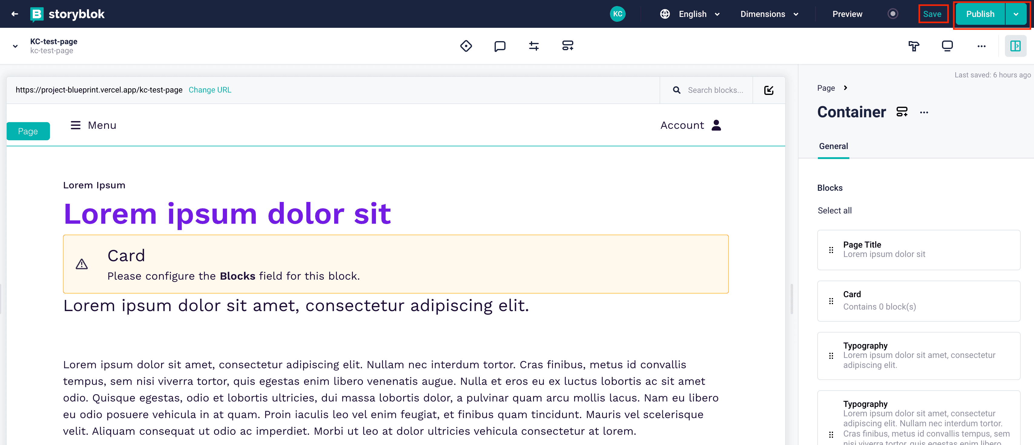 screenshot highlighting save and publish buttons